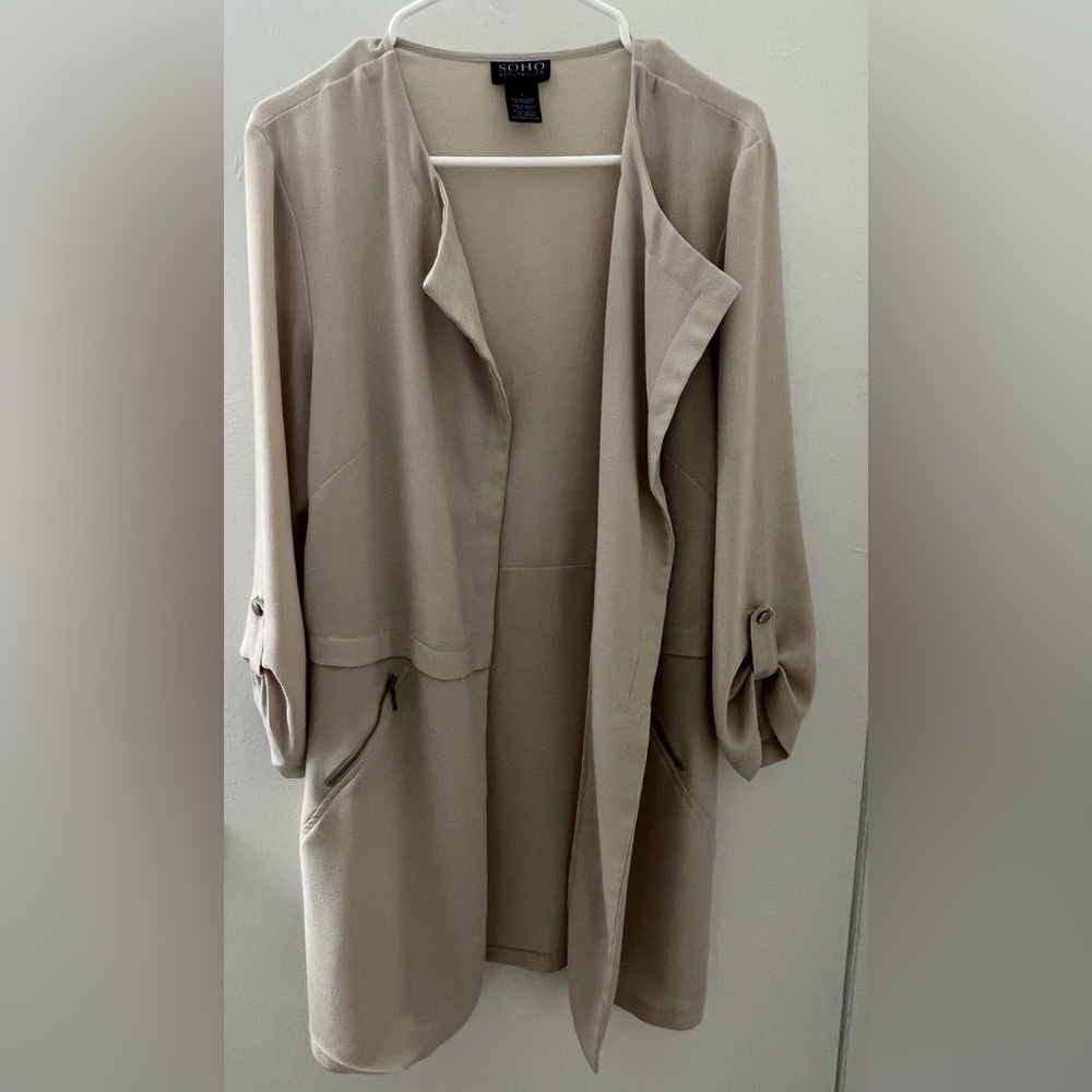 Soho Apparel Taupe Open-Front Trench Coat